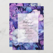Paarse, zilveren en blauwe bloemenbruiloft kaart (Voorkant / Achterkant)