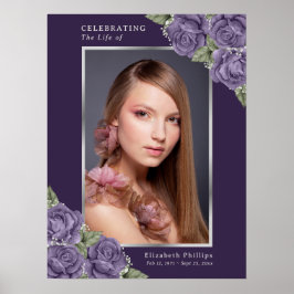 Paarse Zilveren Foto Herdenkings Funeral Bord Poster