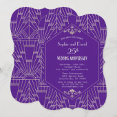 Paarse Zilveren Gatsby Huwelijksjubileum Kaart (Voorkant / Achterkant)