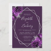 Paarse Zilveren Geometrische Bloemen QR Code Huwel Kaart (Voorkant)