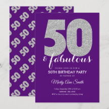 Paarse Zilveren Glitter 50 & Fabulous Birthday Par