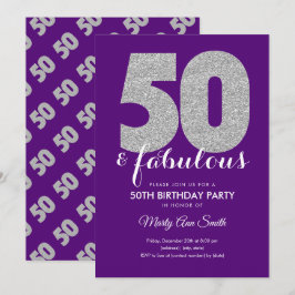 Paarse Zilveren Glitter 50 & Fabulous Birthday Par Kaart