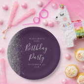 Paarse zilveren glitter 70e verjaardag papieren bordje (Feest)