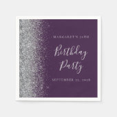 Paarse zilveren glitter 70e verjaardag servet (Voorkant)