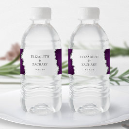 Paarse Zilveren Glitter Agate Bruiloft Waterfles Etiket