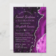 Paarse & Zilveren Glitter Agate marmer Sweet 16