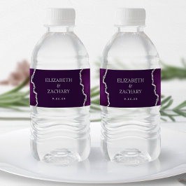 Paarse Zilveren Glitter Agate Pruim Bruiloft Waterfles Etiket