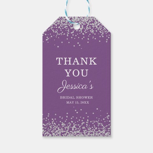 Paarse Zilveren Glitter Bruidsfeest Bedankt Cadeaulabel (Voorkant)