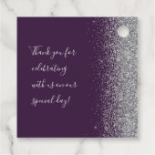 Paarse zilveren glitter bruiloft bedankjes labels (Achterkant)