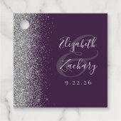 Paarse zilveren glitter bruiloft bedankjes labels (Voorkant)