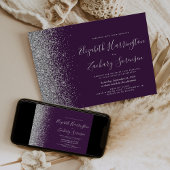 Paarse zilveren glitter bruiloft kaart