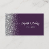 Paarse zilveren glitter bruiloft plaatskaartje (Achterkant)