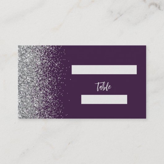 Paarse zilveren glitter bruiloft plaatskaartje (Voorkant)