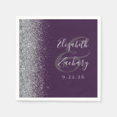 Paarse zilveren glitter bruiloft servetten (Voorkant)