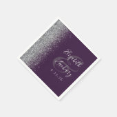 Paarse zilveren glitter bruiloft servetten (Hoek)