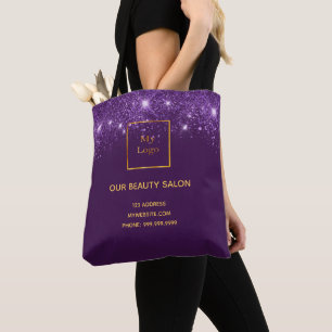 Paarse zilveren glitter business logo schoonheidss tote bag