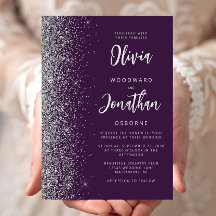 Paarse Zilveren Glitter Calligrafie Bruiloft