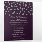 Paarse zilveren glitter Confetti foto bruiloft Drieluik Programma (Binnenzijde eerst)