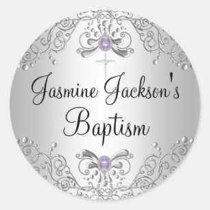 Paarse & Zilveren Glitter Doop Sticker