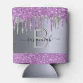 Paarse zilveren glitter-dribbelpartij monogram blikjeskoeler (Achterkant)