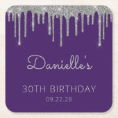 Paarse Zilveren Glitter Drip 30ste Verjaardagsfees Kartonnen Onderzetters (Voorkant)