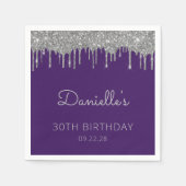 Paarse Zilveren Glitter Drip 30ste Verjaardagsfees Servet (Voorkant)