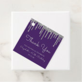 Paarse Zilveren Glitter Drip 40ste Verjaardagsfees Bedankjes Labels (In situ)