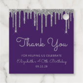 Paarse Zilveren Glitter Drip 40ste Verjaardagsfees Bedankjes Labels (Achterkant)