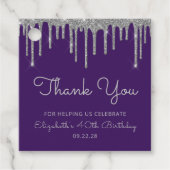 Paarse Zilveren Glitter Drip 40ste Verjaardagsfees Bedankjes Labels (Voorkant)