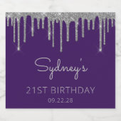 Paarse Zilveren Glitter Drip 40ste Verjaardagsfees Sparkling Wijnetiket (Enkel label)