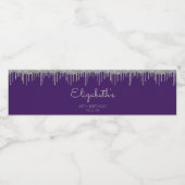 Paarse Zilveren Glitter Drip 40ste Verjaardagsfees Waterfles Etiket (Enkel label)