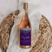 Paarse Zilveren Glitter Drip 40ste Verjaardagsfees Wijn Etiket