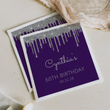 Paarse Zilveren Glitter Drip 60ste Verjaardagsfees