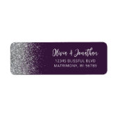 Paarse Zilveren Glitter Huwelijk Retouradres Etiket (Voorkant)