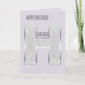 Paarse zilveren glitter letter H Kaart (Voorkant)