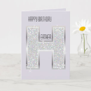 Paarse zilveren glitter letter H Kaart