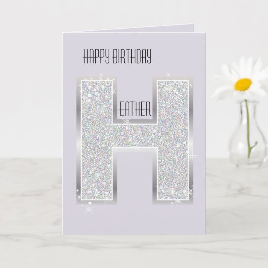 Paarse zilveren glitter letter H Kaart (Kleine Plant)