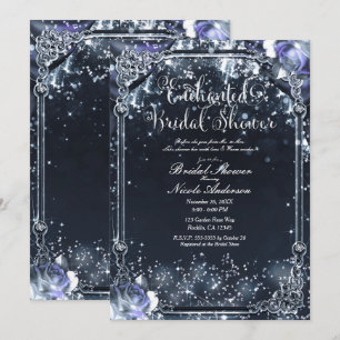 Paarse Zilveren Glitter Licht Rozen Bruidsdouche Kaart