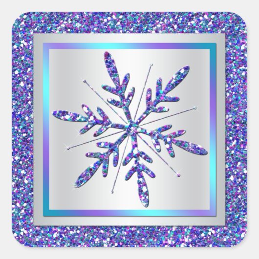 Paarse, Zilveren Glitter LOOK Snowflake Sticker (Voorkant)