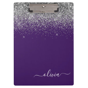 Paarse Zilveren Glitter Meisjesachtige Glam Monogr Klembord
