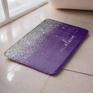 Paarse Zilveren Glitter Meisjesachtige Monogram Na Badmat