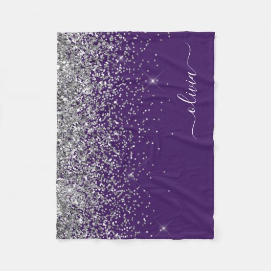 Paarse Zilveren Glitter Meisjesachtige Monogram Na Fleece Deken (Voorkant)