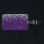 Paarse Zilveren Glitter Meisjesnaam met Monogram Bagagelabel<br><div class="desc">Zilveren en Paarse Glitter Kussen met Monogram Naam en Initiaal. Het kussen is het perfecte cadeau voor een sweet 16 verjaardag,  trouwdag,  bruidsfeest,  babyshower of vrijgezellenfeest voor iemand die haar kamer stijlvol inricht.</div>