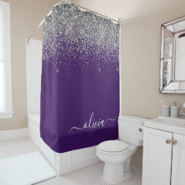 Paarse Zilveren Glitter Meisjesnaam Monogram Douchegordijn