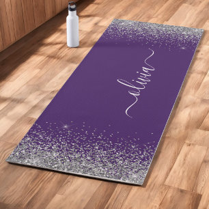 Paarse Zilveren Glitter Meisjesnaam Monogram Yogamat