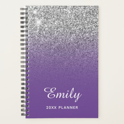 Paarse Zilveren Glitter Ombre Persoonlijk Planner (Voorkant)