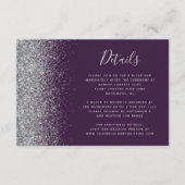 Paarse Zilveren Glitter Rand Trouwdetails Informatiekaartje (Voorkant)
