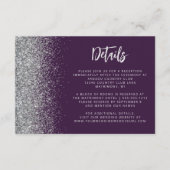 Paarse Zilveren Glitter Script Trouwdetails Informatiekaartje (Voorkant)