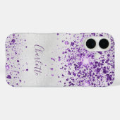 Paarse zilveren glitter sparken monogram Case-Mate iPhone case (Achterkant (horizontaal))