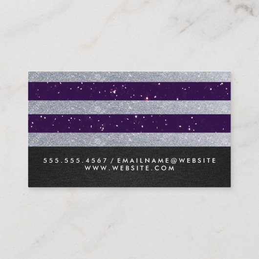 Paarse Zilveren Glitter Stripes Visitekaartje (Achterkant)